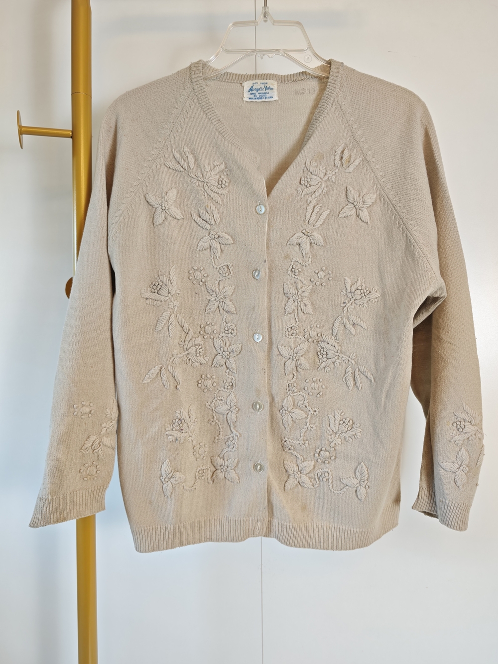 Vintage Floral Raised Embroidered Marisa Christina Button-Front Sweater Cardigan